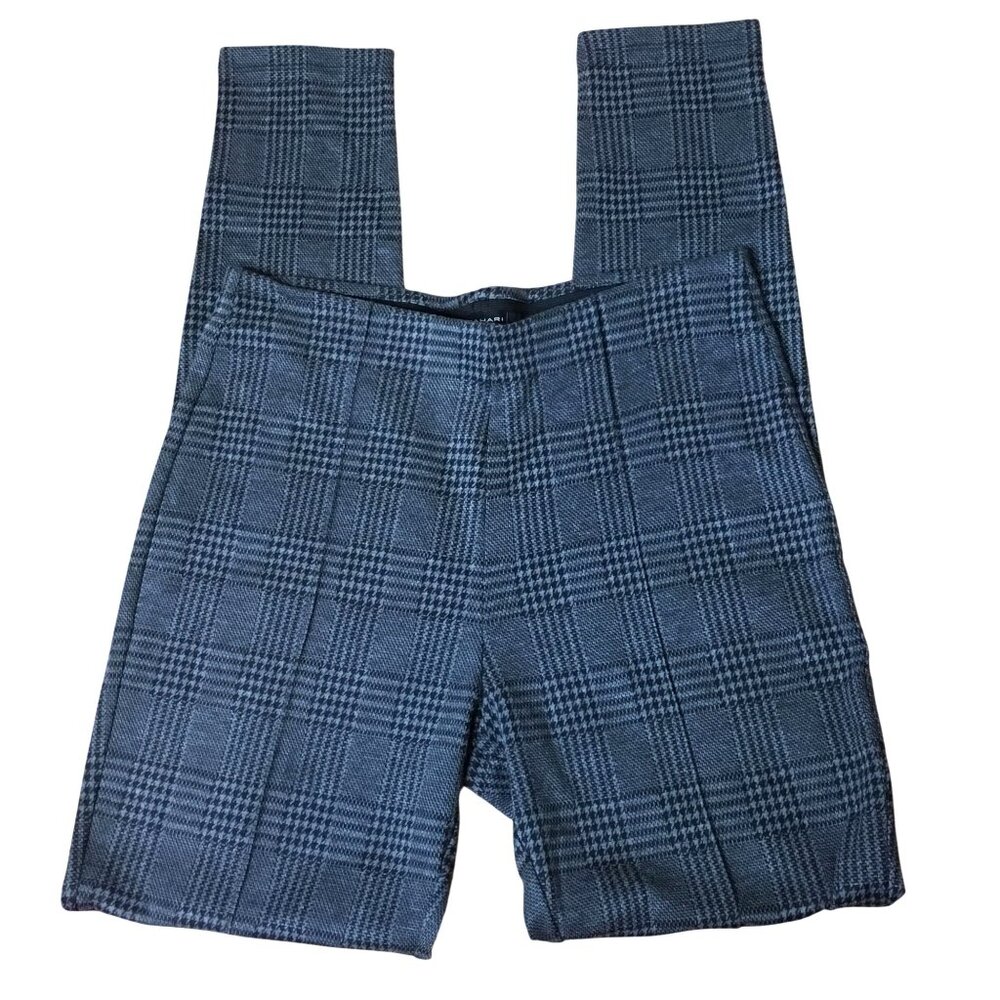 TAHARI Glen Plaid Pull On Stretch Knit Pants Gray Black Workwear Travel M